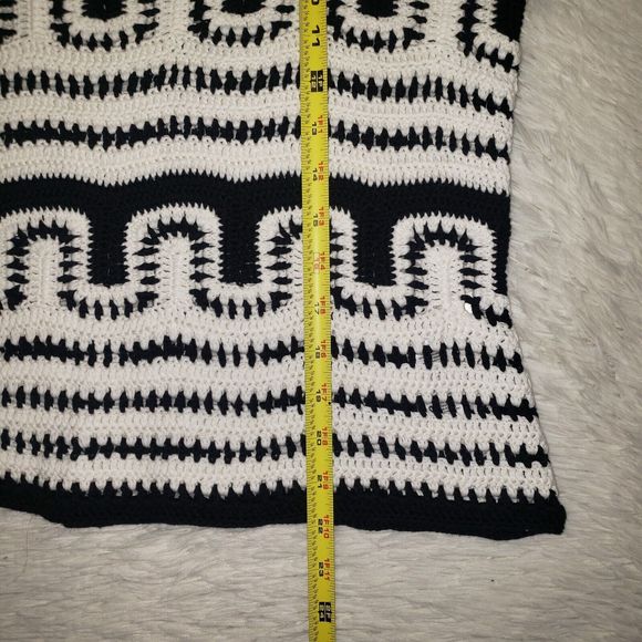 Chico's Cotton Knit Sweater Black White Crochet Sz 2 (M) Pullover 3/4 Sleeve Top - Picture 9 of 9